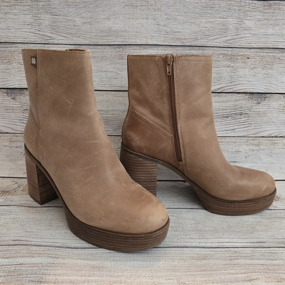 Lucky Brand Tan Suede Platform Ankle Boots